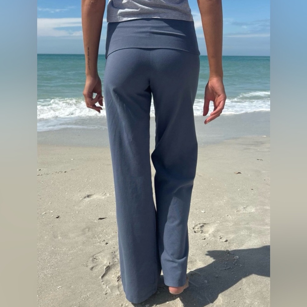 Brandy Melville Blue Fold Over Low Waist Wide Leg Yoga Pants O/S Like New - Picture 2 of 7